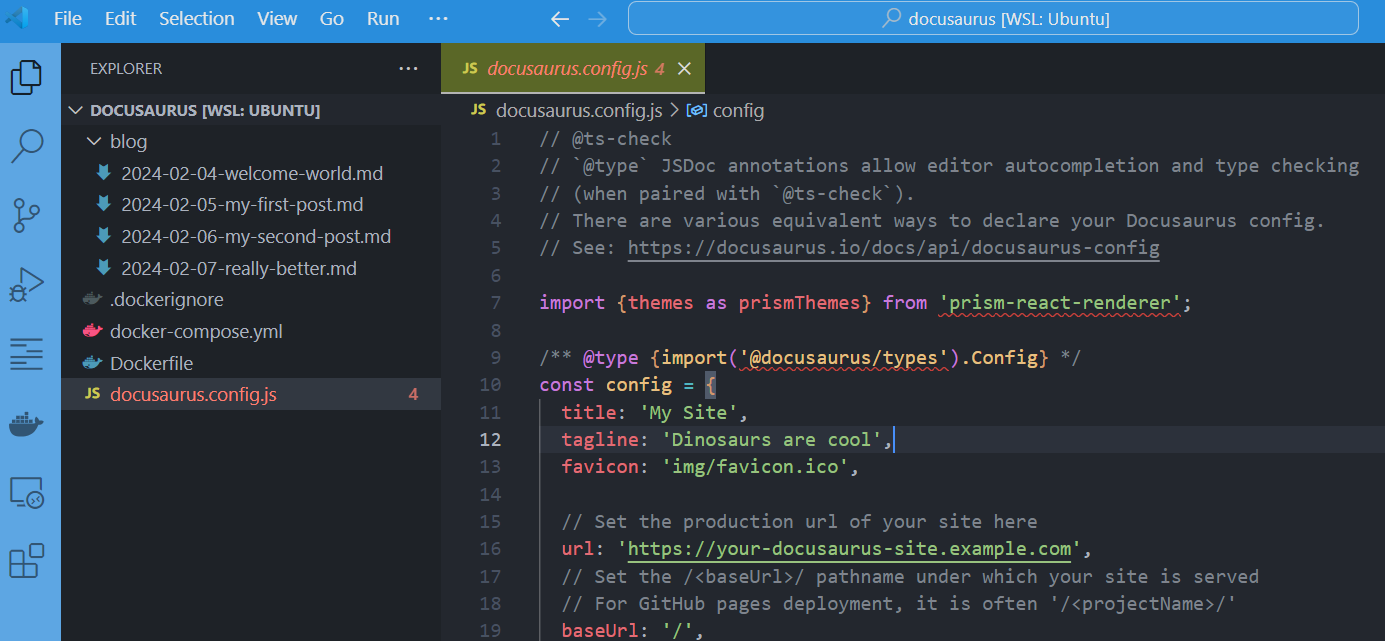 Docusaurus.config.js on local disk