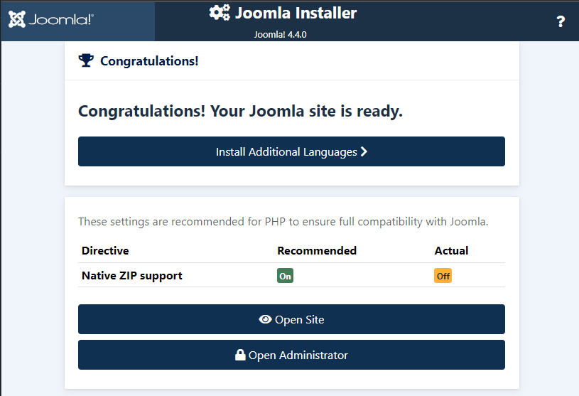 Joomla installation is done