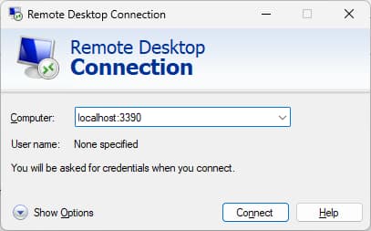 Start the RDP connection