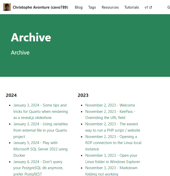 The archive page