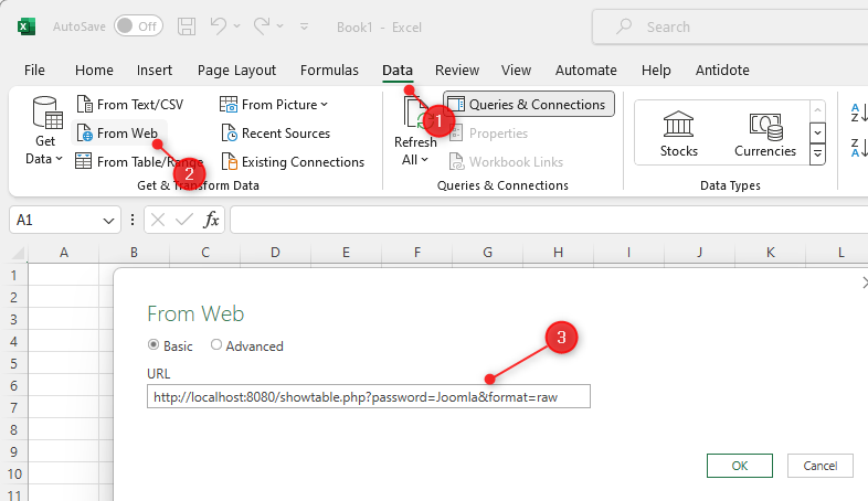 Accessing the table from within Excel